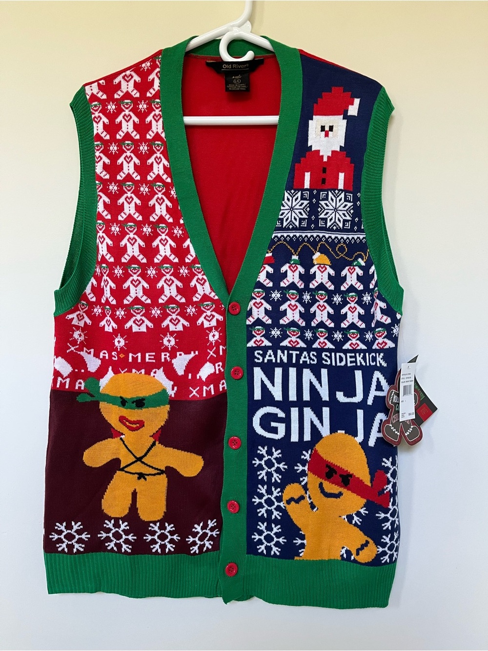 Ugly Christmas Sweater Vest ~ Ninja Ginja Santas Sidekick ~ Large - NWT